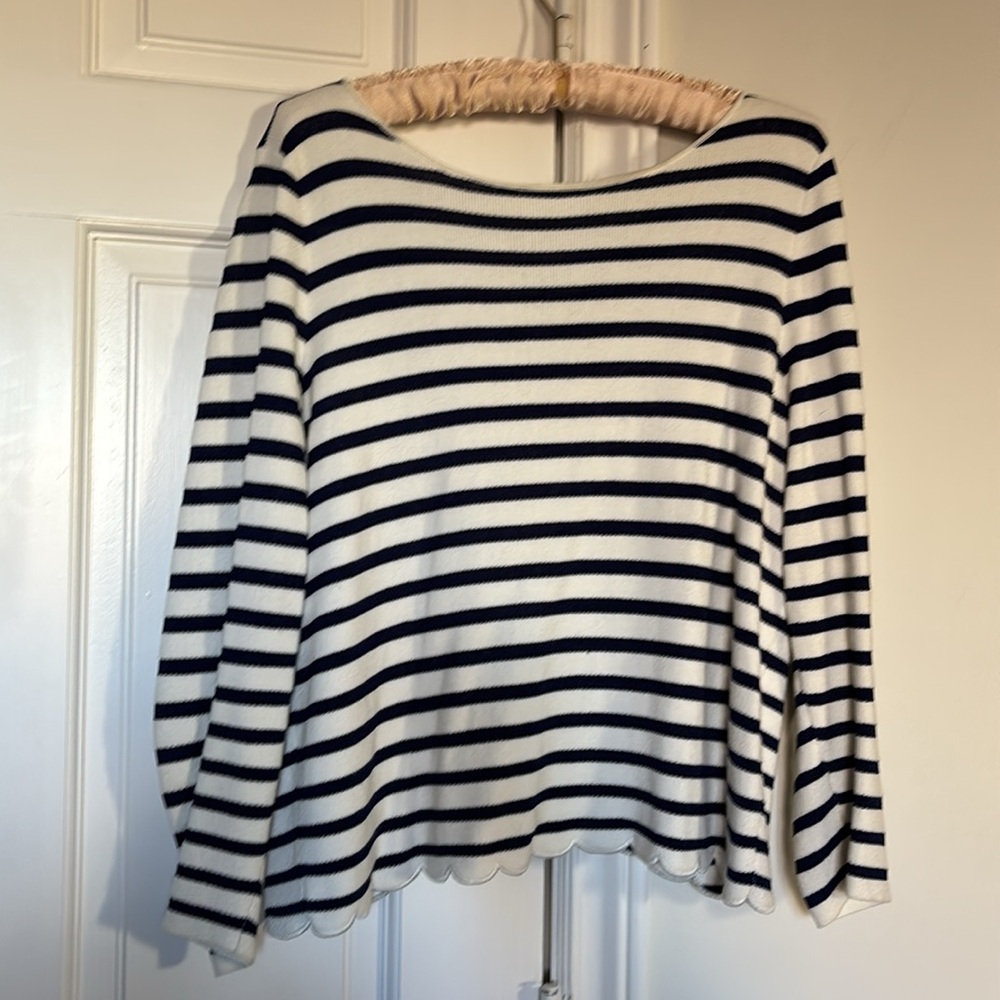 Sezane Striped Sweater with Scallop Open Back